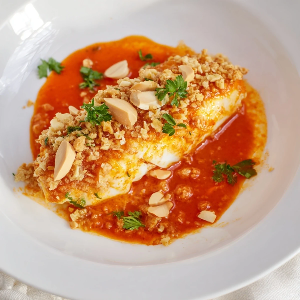 Tomato-Roasted Cod With Spiced Almonds