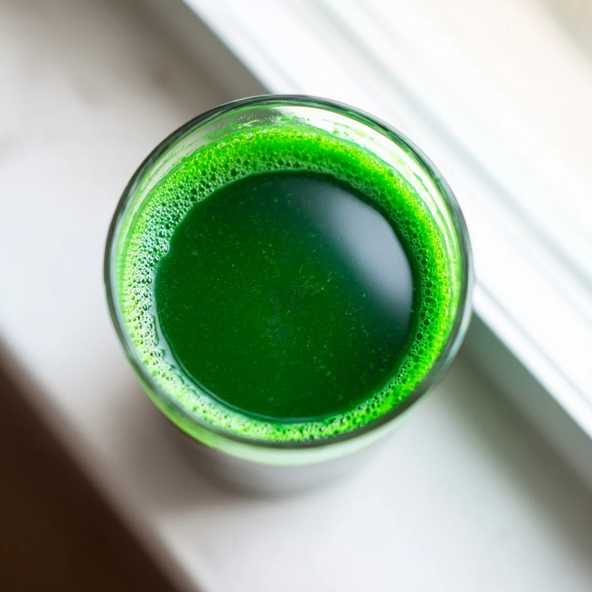 Close-up of Cabbage and Kale Detox Juice with visible pulp and ginger infusion, served in a mason jar for a refreshing, healthy vegan beverage boost.