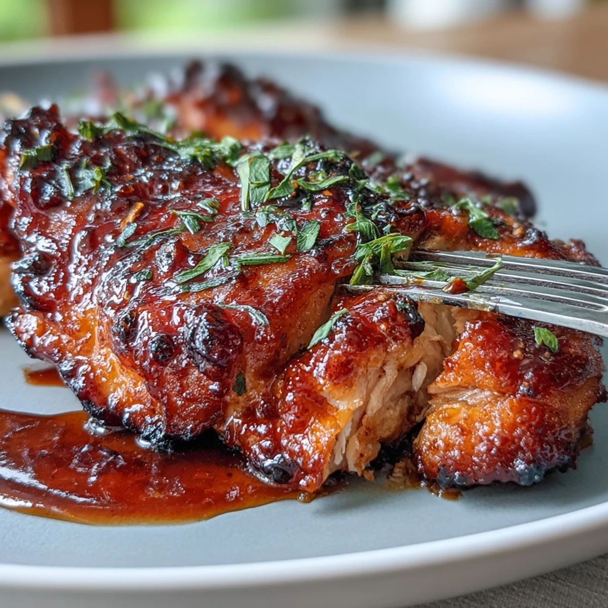 Ceramic baking dish showcases Spicy Maple Chicken coated in a glossy sriracha-maple sauce next to creamy coconut jasmine rice.