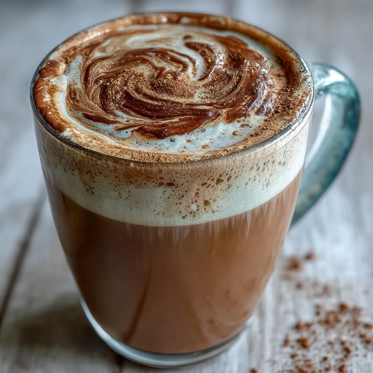 Steaming Hot Hojicha Latte in a white mug, topped with creamy foam and a light dusting of roasted tea powder.