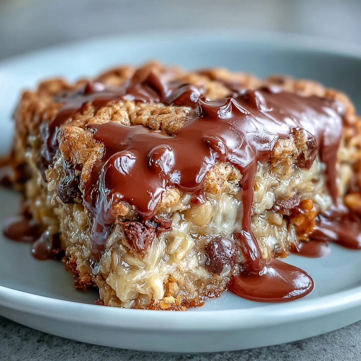 Golden-baked Chunky Monkey Oatmeal Cookie Skillet fresh from the oven, featuring melted chocolate chips and chopped walnuts.