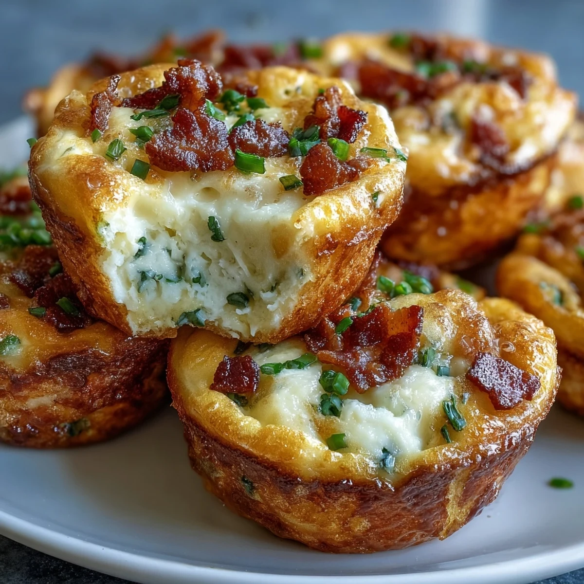 Freshly baked Ranch & Cheddar Egg Muffin Cups with melted cheddar and crispy bacon bits, perfect for meal prep.