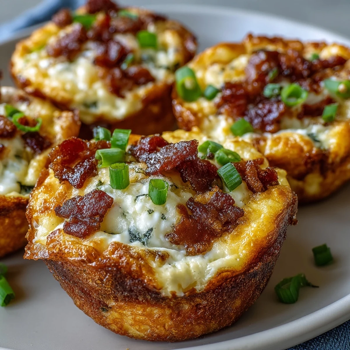 Savory Ranch & Cheddar Egg Muffin Cups are plated beside fresh green onions for a bright, flavorful breakfast.