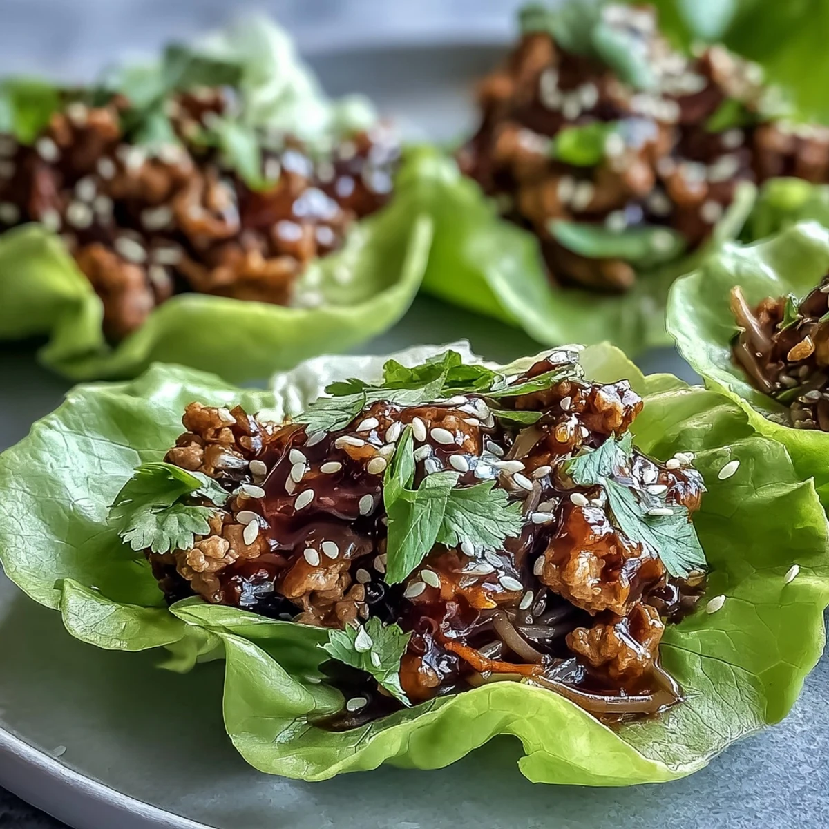 Crisp butter lettuce cups filled with savory Potsticker Noodle Lettuce Cups, featuring ground turkey and noodles.