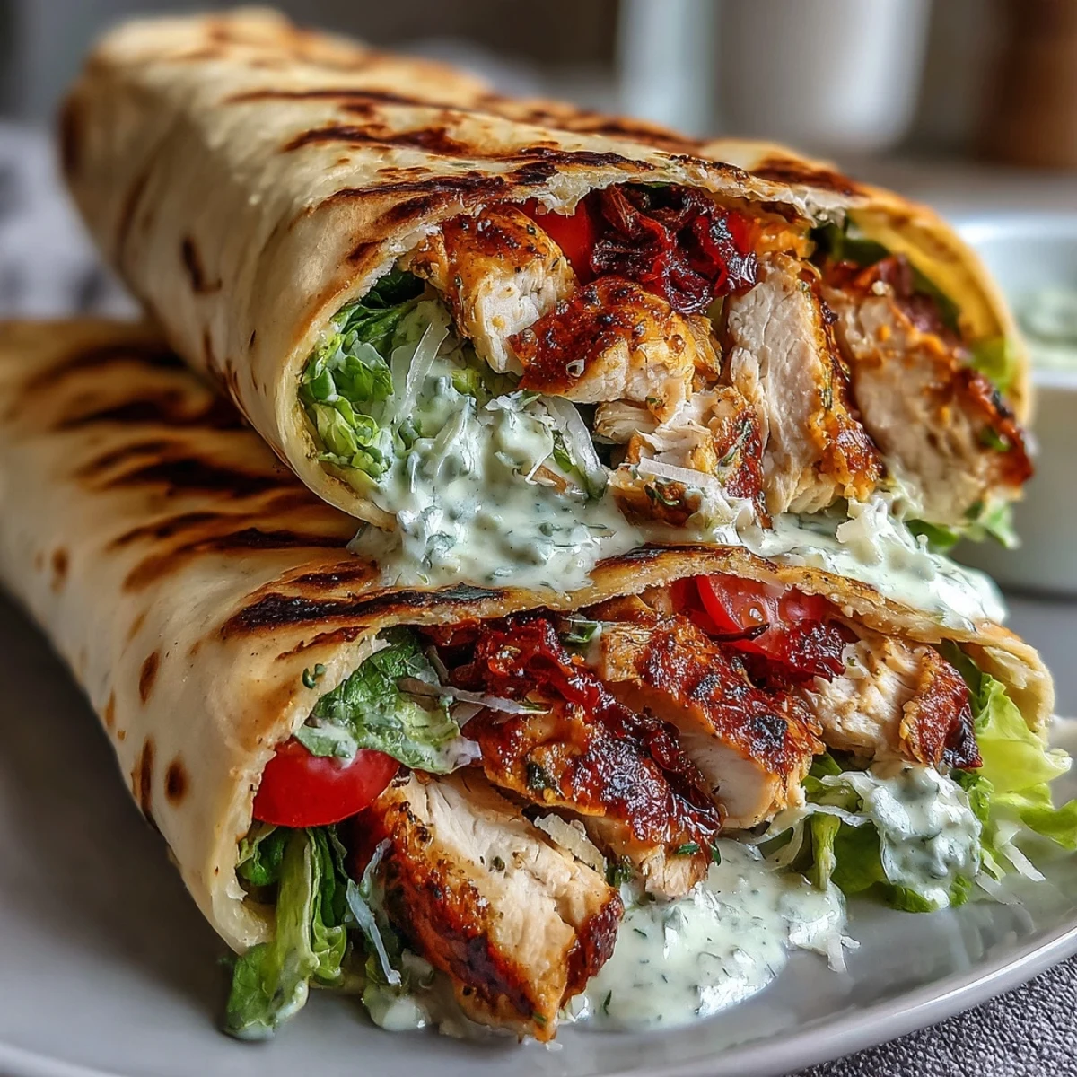 Warm garlic naan cradles Caesar salad and juicy grilled chicken strips, with Parmesan and lemon wedges.