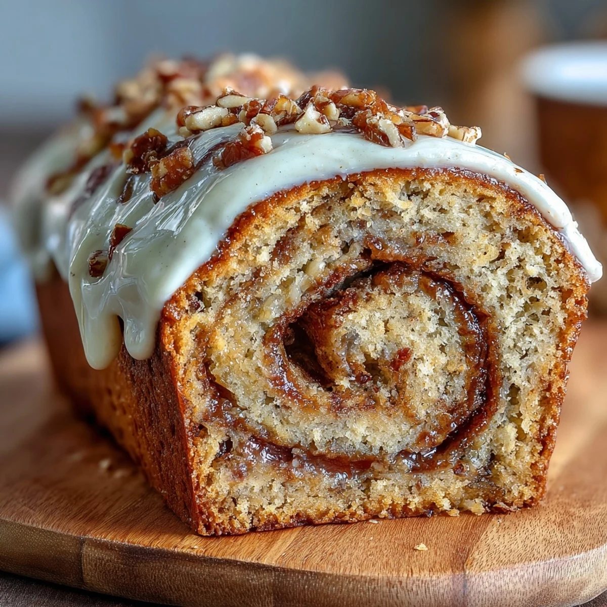 A thick slice of Cream Cheese Cinnamon Swirl Protein Loaf served on a plate with a dollop of Greek yogurt for a high-protein breakfast.