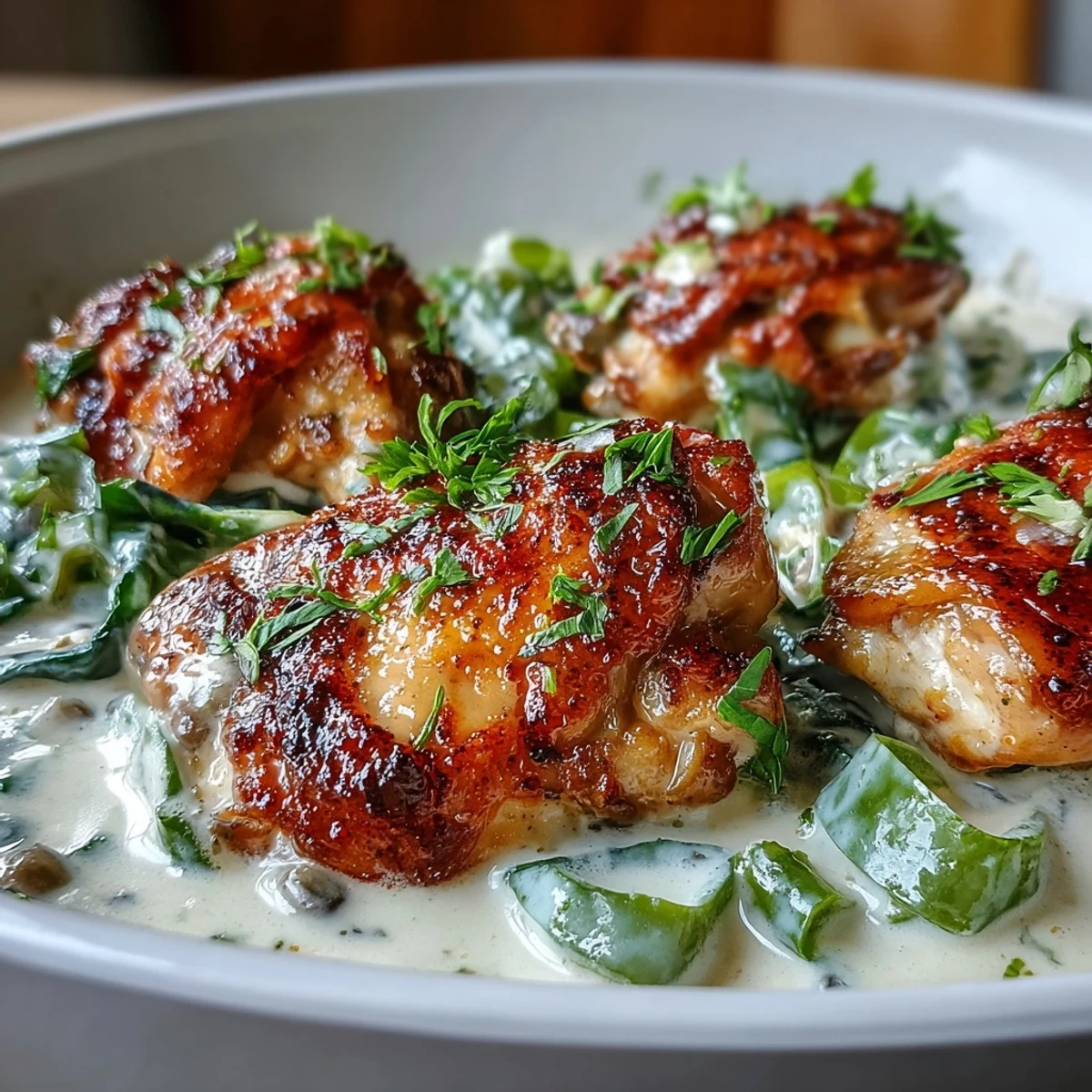 Weeknight Creamy Pepperoncini Chicken Skillet served hot from the pan, ready to be enjoyed with rice or pasta.