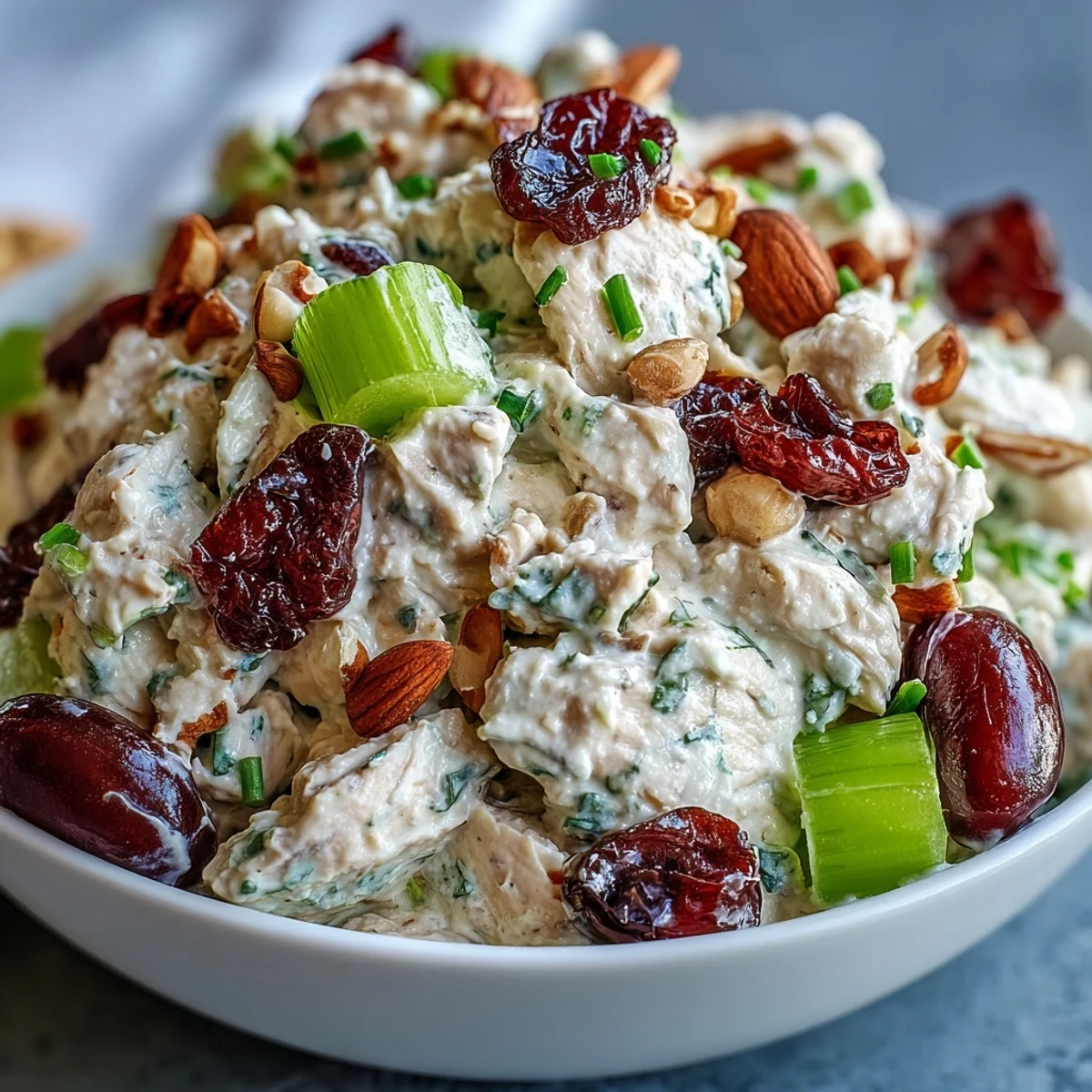 Chopped almonds and mashed chickpeas are folded into creamy vegan mayonnaise for this bright Vegan Chicken Salad.