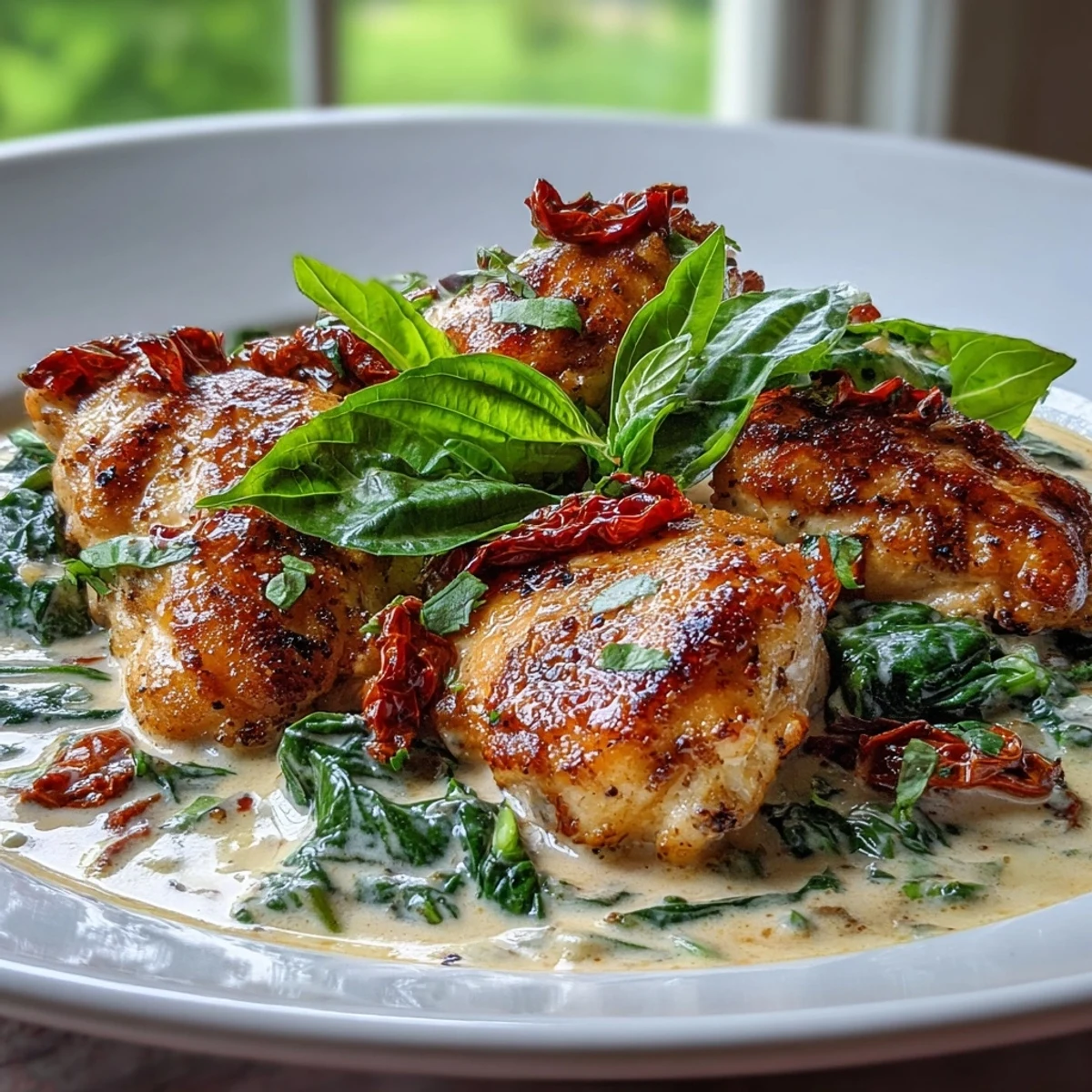 Golden-brown chicken breasts simmered in a velvety keto Tuscan sauce, perfect for an easy 30-minute weeknight dinner.