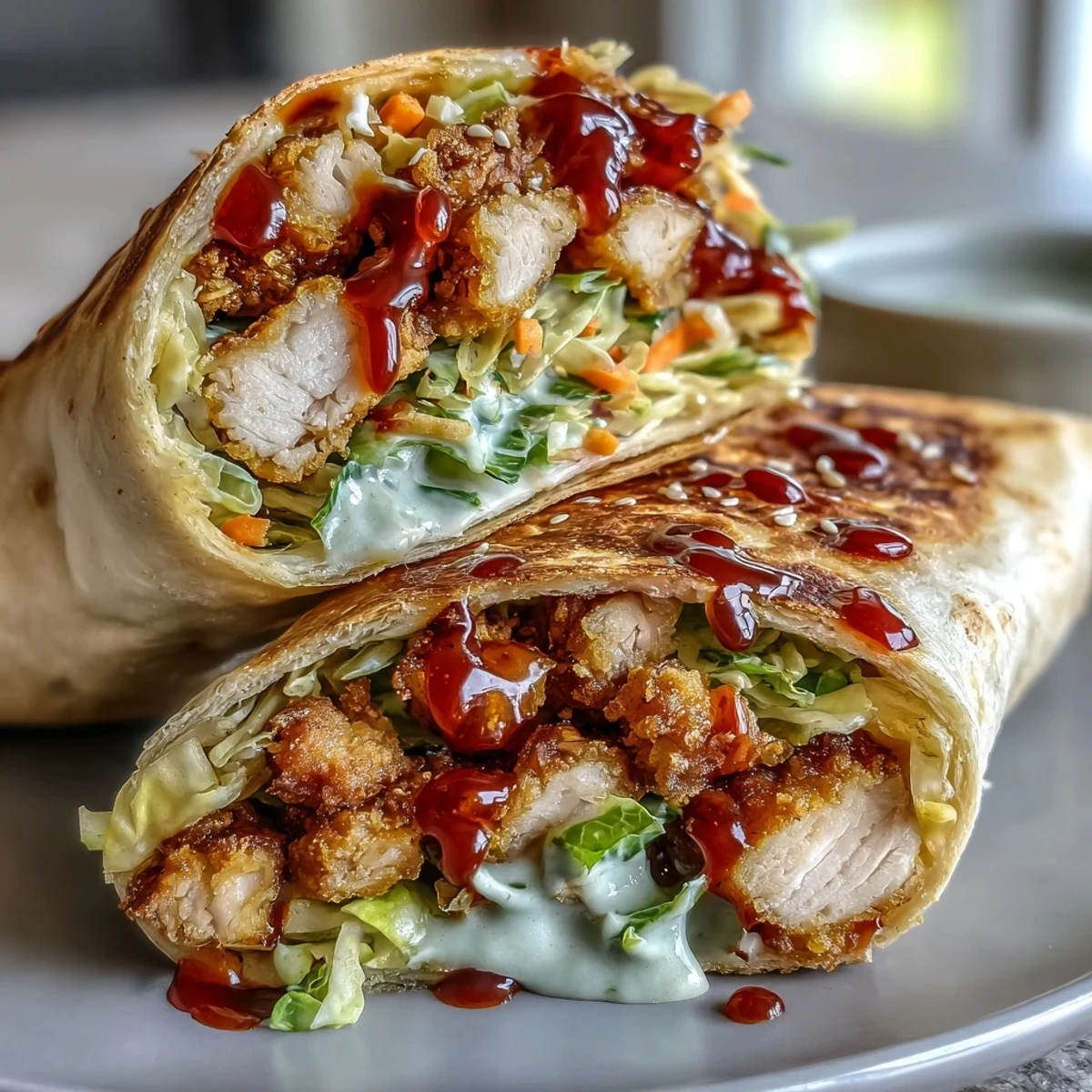 Crispy turkey strips and crunchy slaw wrapped in soft tortillas with zesty Korean-inspired sauce, perfect for a quick and satisfying meal.  