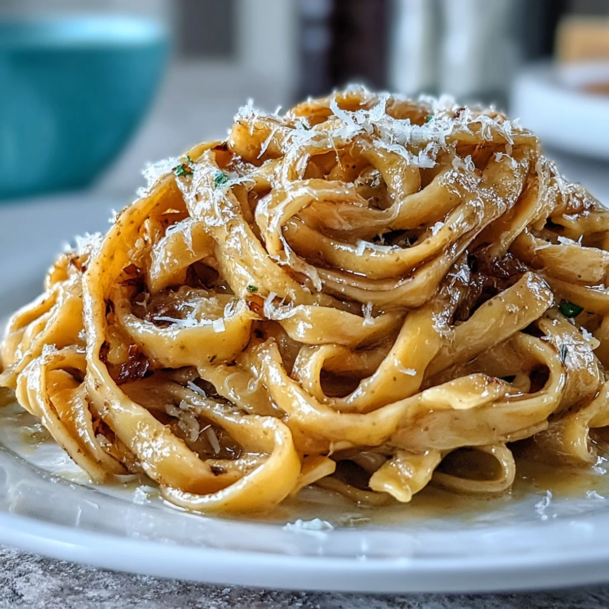 Silky strands of handmade egg pasta tossed in butter, truffle oil, and Parmesan, creating an elegant Italian main course.  