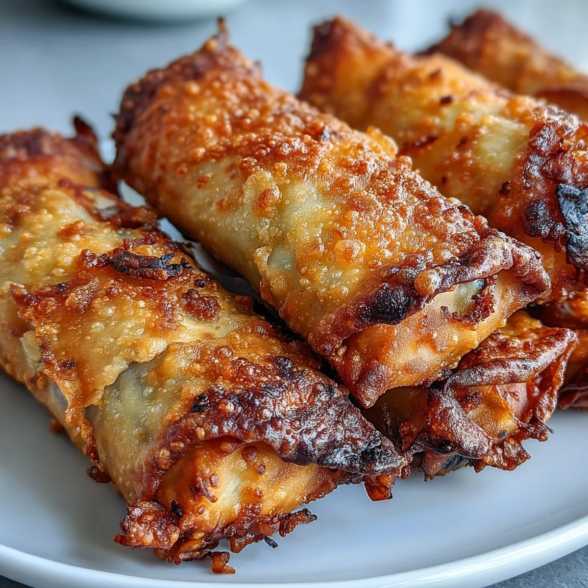 Crispy air fried spring rolls filled with colorful vegetables, served with a vibrant sweet chili dipping sauce for a light appetizer.  
