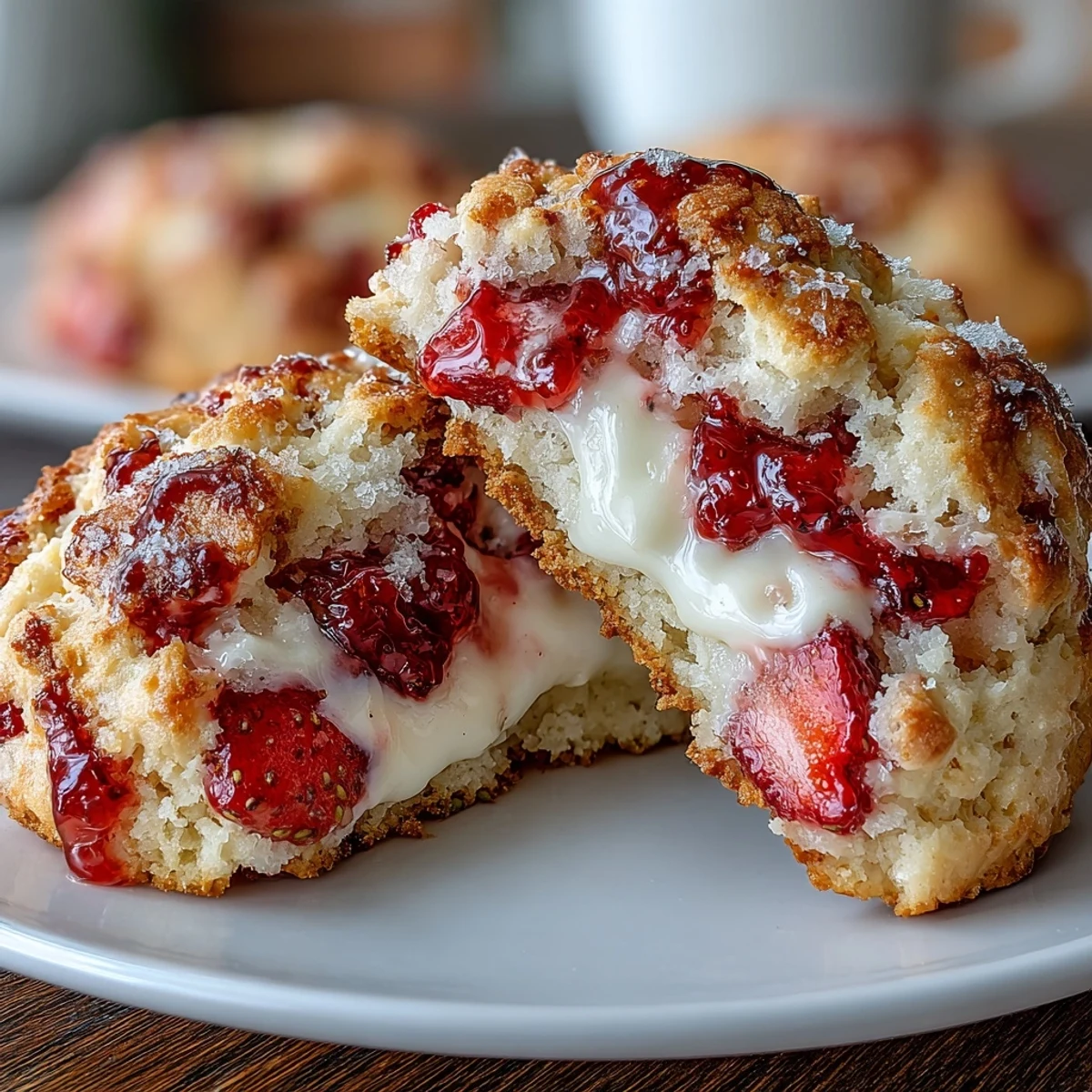 1. Cottage cheese strawberry shortcake cookies with soft, golden edges and juicy berry pockets in every bite.