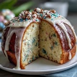 Spring Funfetti Cake with Pastel Buttercream: Light vanilla cake with colorful sprinkles, frosted with soft pastel swirls for a joyful spring dessert.  