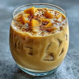 Vibrant Indian mango lassi smoothie, blended smooth with sweet mango and spice notes.