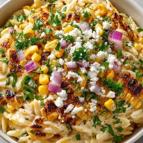 Creamy Mexican Street Corn Orzo recipe, a vibrant dish with charred corn and cotija.