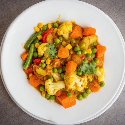 Steaming Veggie Coconut Curry, a warm, fragrant dish with tender vegetables and creamy sauce.