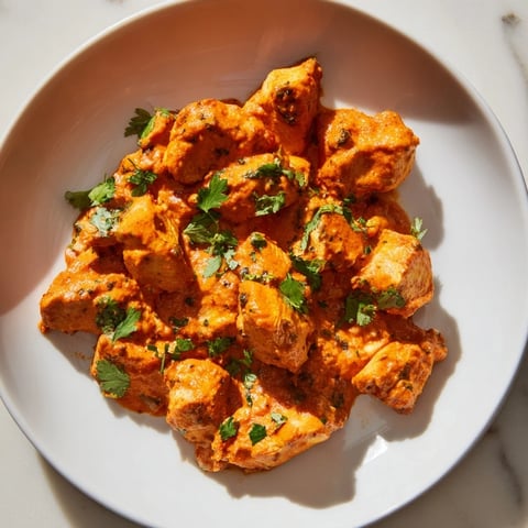 A vibrant bowl of Instant Pot Chicken Tikka Masala, swimming in a rich, creamy coconut sauce.