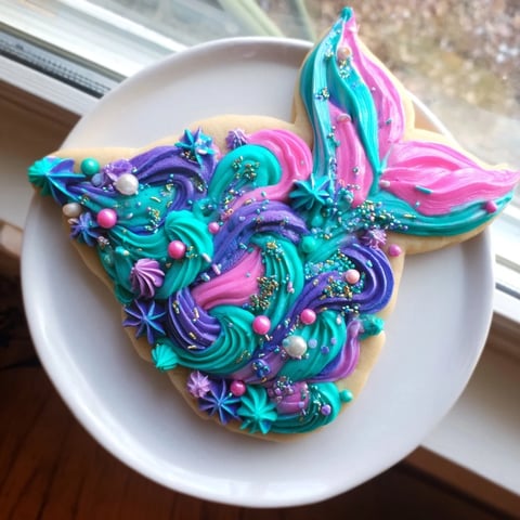 Beautiful mermaid tail sweets, vibrantly frosted, ready for a fun under the sea party.
