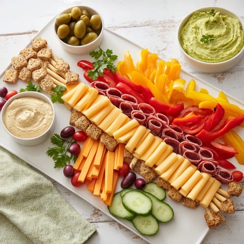 Rock Star Guitar Snack Platter, a vibrant appetizer with cheese and veggies, arranged like a guitar.