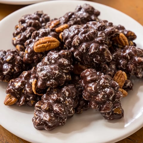 Golden, rustic dessert: Pinecone Chocolate Nut Clusters, perfect for a festive holiday treat with nutty crunch.