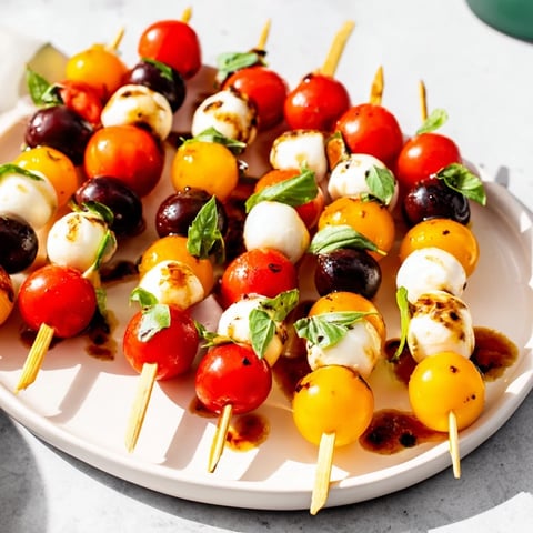 Christmas Lights Olive and Tomato Skewers: vibrant, colorful appetizer skewers ready for a holiday gathering.
