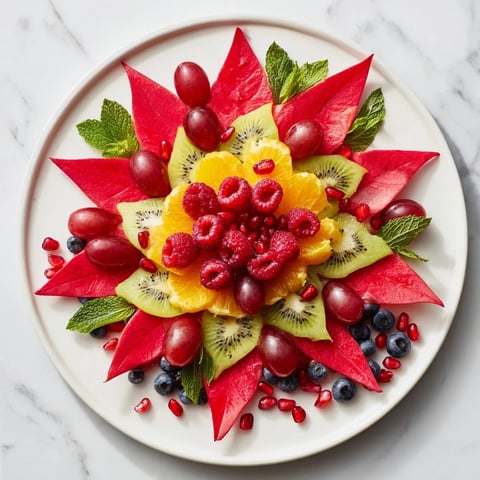 Festive Poinsettia Fruit Bowl featuring vibrant red berries is ready to serve for your holiday brunch.
