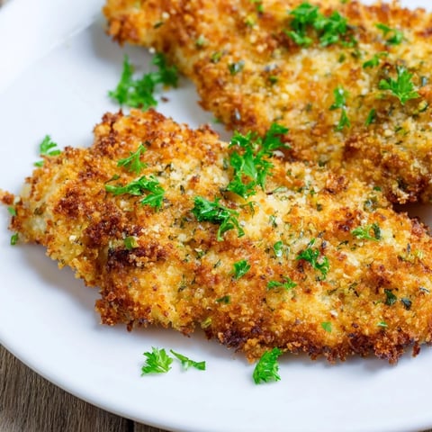 Golden, crispy Parmesan chicken cutlets, perfectly browned on a baking sheet, ready to serve with lemon.