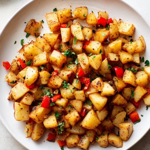 Golden, crispy air fryer breakfast potatoes, a diner-style delight, ready to serve with your eggs.