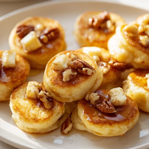 Golden-brown Pancake Brie Bites, a delightful appetizer with warm, melted brie inside.