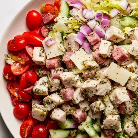 Vibrant Italian Deli Chopped Chicken Salad with tender chicken, provolone, and tangy dressing.