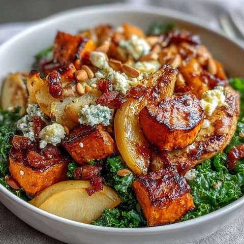 Vibrant Fall Sweet Potato Harvest Bowl with tender chicken and crisp apple slices.