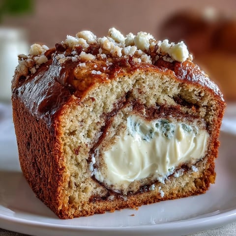 A slice of Cream Cheese Cinnamon Swirl Protein Loaf on a wooden cutting board, revealing a moist banana bread interior with a thick, creamy cinnamon ribbon.