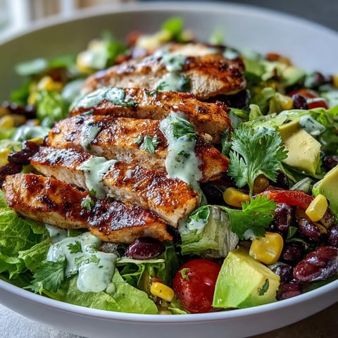 Vibrant Southwest Chicken Power Salad with Black Beans and Corn, featuring grilled chicken, fresh vegetables, and zesty lime-cilantro dressing.