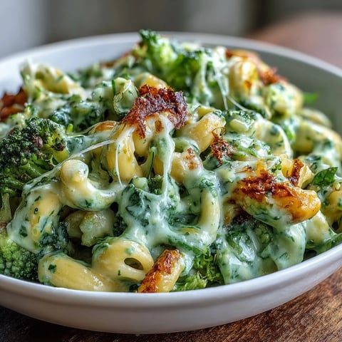 Creamy green mac and cheese with spinach and broccoli, a vibrant twist on comfort food with rich cheese sauce.  