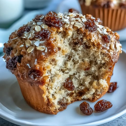 Golden Irish soda bread muffins filled with juicy raisins and hearty oats, perfect for a cozy breakfast.  