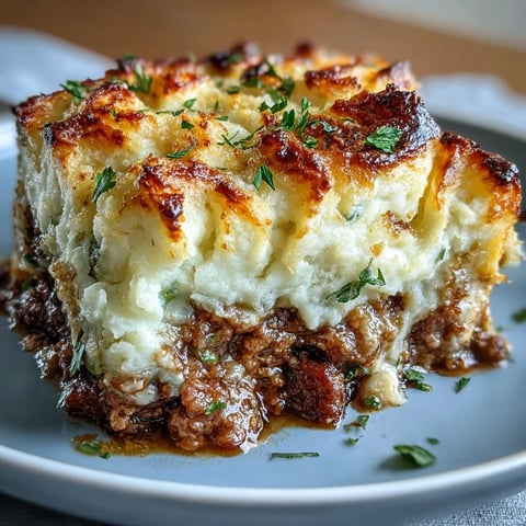 A comforting shepherds pie with a creamy cauliflower mash topping, golden and bubbling from the oven.