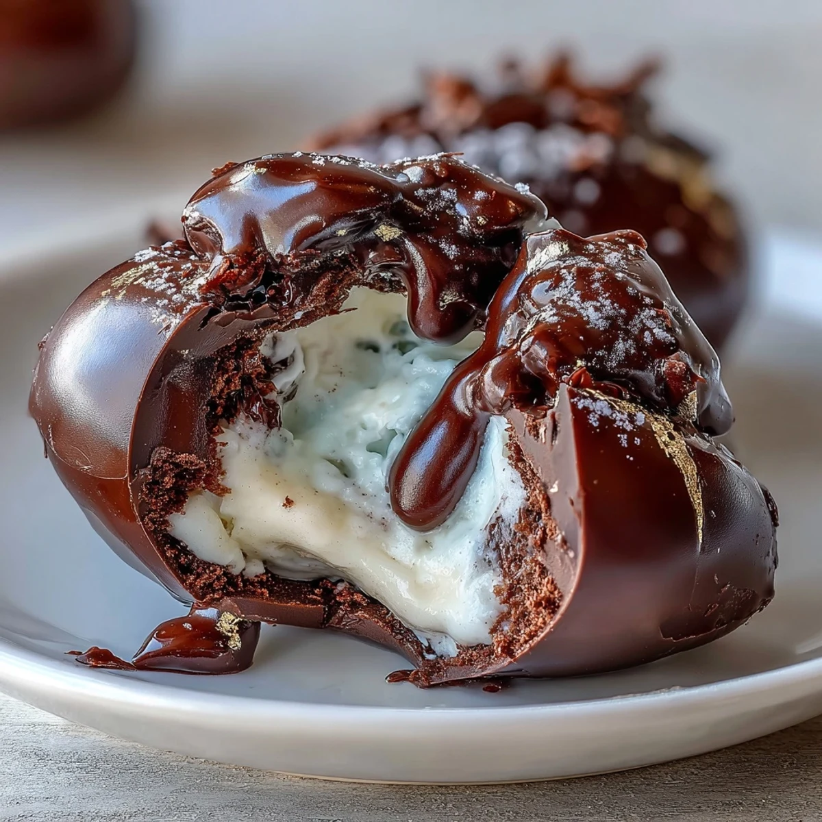 Luxurious Dubai chocolate strawberry bombs with cream filling, featuring fresh strawberries encased in rich dark chocolate shells.  