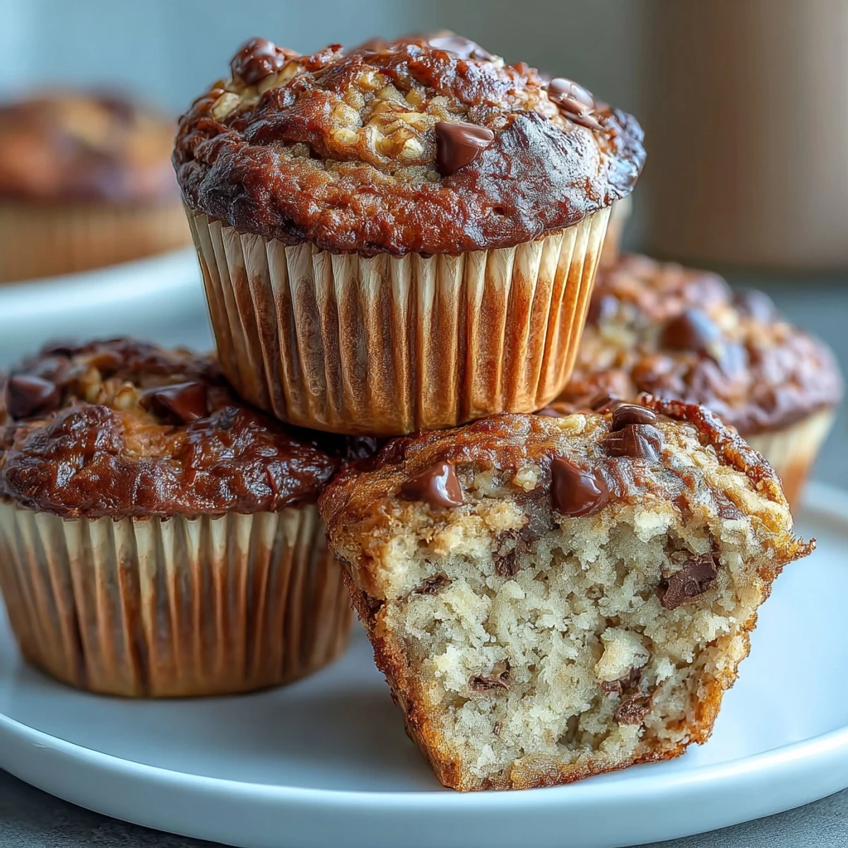 High-protein banana bread muffins with Greek yogurt and walnuts, perfect for healthy breakfast or snack prep.  