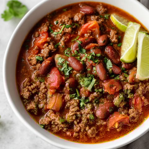 A bowl of chili de beef chipotle.