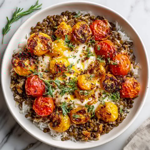 A bowl of food with tomatoes, rice, and beans.