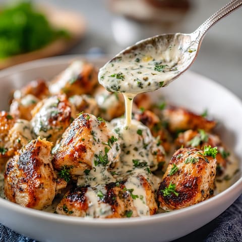 A bowl of chicken with sauce.