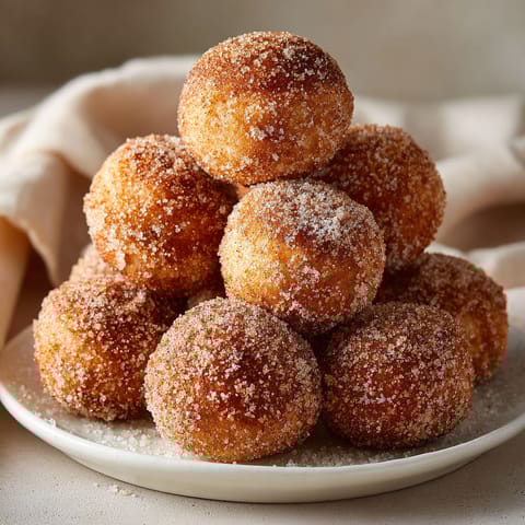 A stack of donuts with sugar on top.