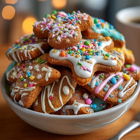 A bowl of colorful cookies.