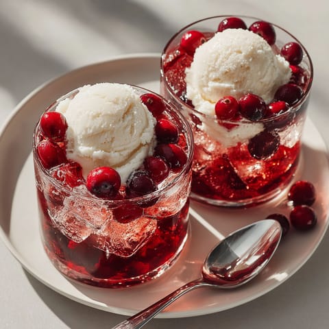 Two glasses of red fruit juice with white cream on top.