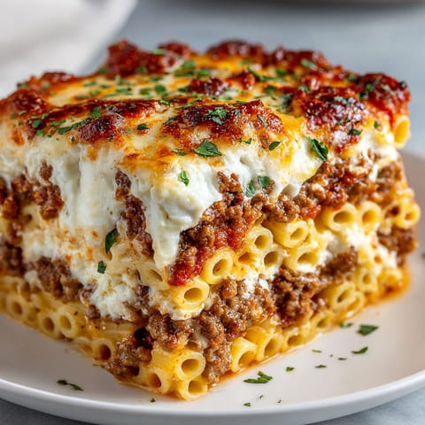 A large baked ziti with sausage on a plate.
