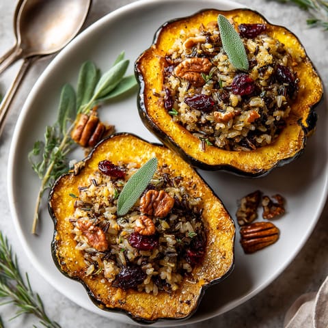 Two slices of squash with rice and nuts.