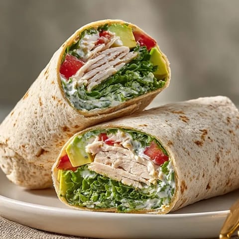Creamy Turkey & Avocado Ranch Wraps, showcasing a quick and delicious lunch idea.
