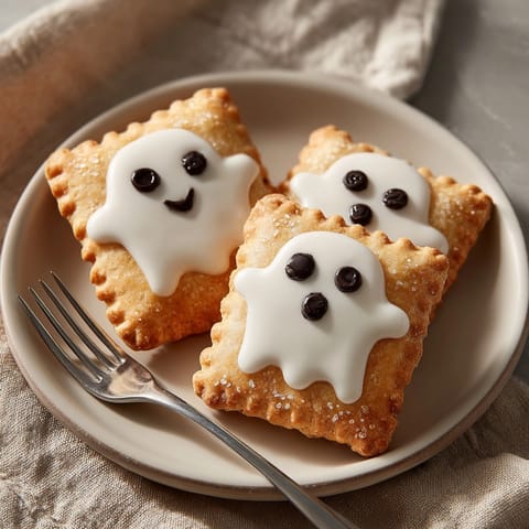 Close-up showing a festive Homemade Ghost Pop-Tart oozing sweet strawberry filling after baking.