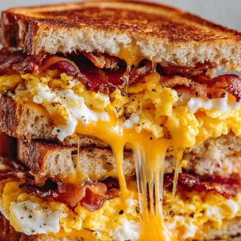 Crispy Bacon, Egg, and Cheese Grilled Cheese: Layers of savory delight in a sandwich.